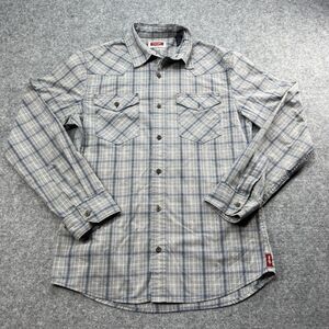 Wrangler Long Sleeve Woven Button Up Shirt Mens Size  Small Plaid Blue Slim Fit